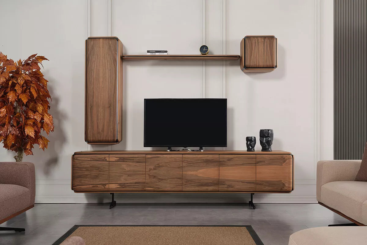 Midas TV Unit Set Walnut Plazma For Living Room – Ider Furniture