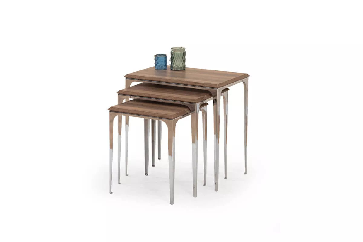 Santos Nesting Table Oak With Silver-Legs - Ider Furniture