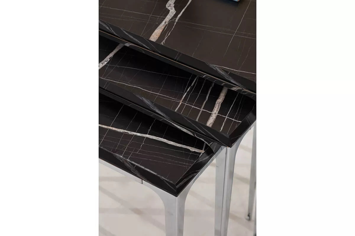 Santos Nesting Table Black With Silver-Legs - Ider Furniture