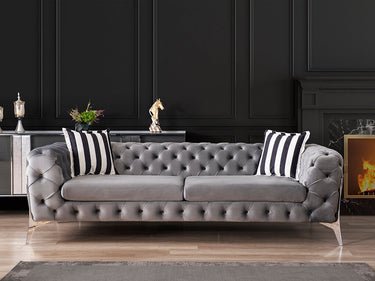 Milano Chesterfield 3 Seater Sofa - 3 Seater Sofa - Velvet - Chrome / Gold Legs - Ider Furniture London