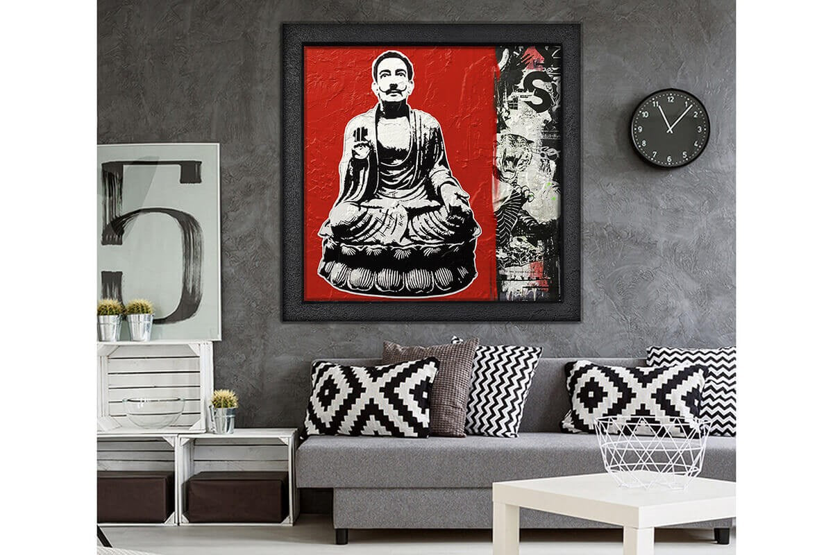 Wood Framed Textured Oil Painting Buddha 80X80 - Ider Furniture