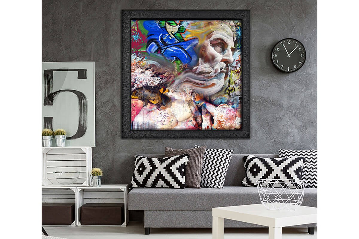 Wood Framed Textured Oil Painting Grafiti 80X80 - Ider Furniture