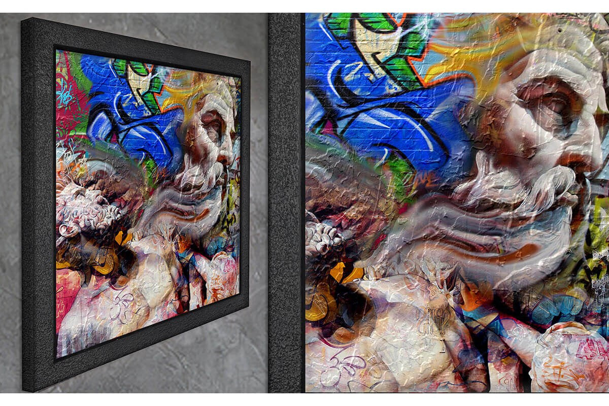 Wood Framed Textured Oil Painting Grafiti 80X80 - Ider Furniture