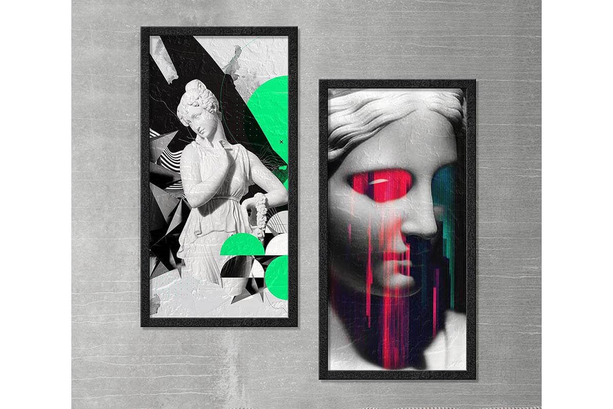 Wood Framed Textured Oil Painting White 2 Pieces 42x80 - Ider Furniture