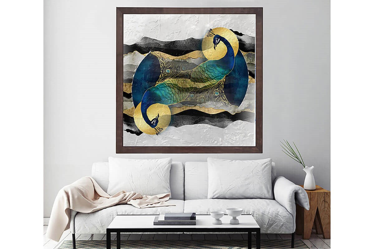 Wood Oil Painting Textured Painting Twin Peacock 80X80 - Ider Furniture