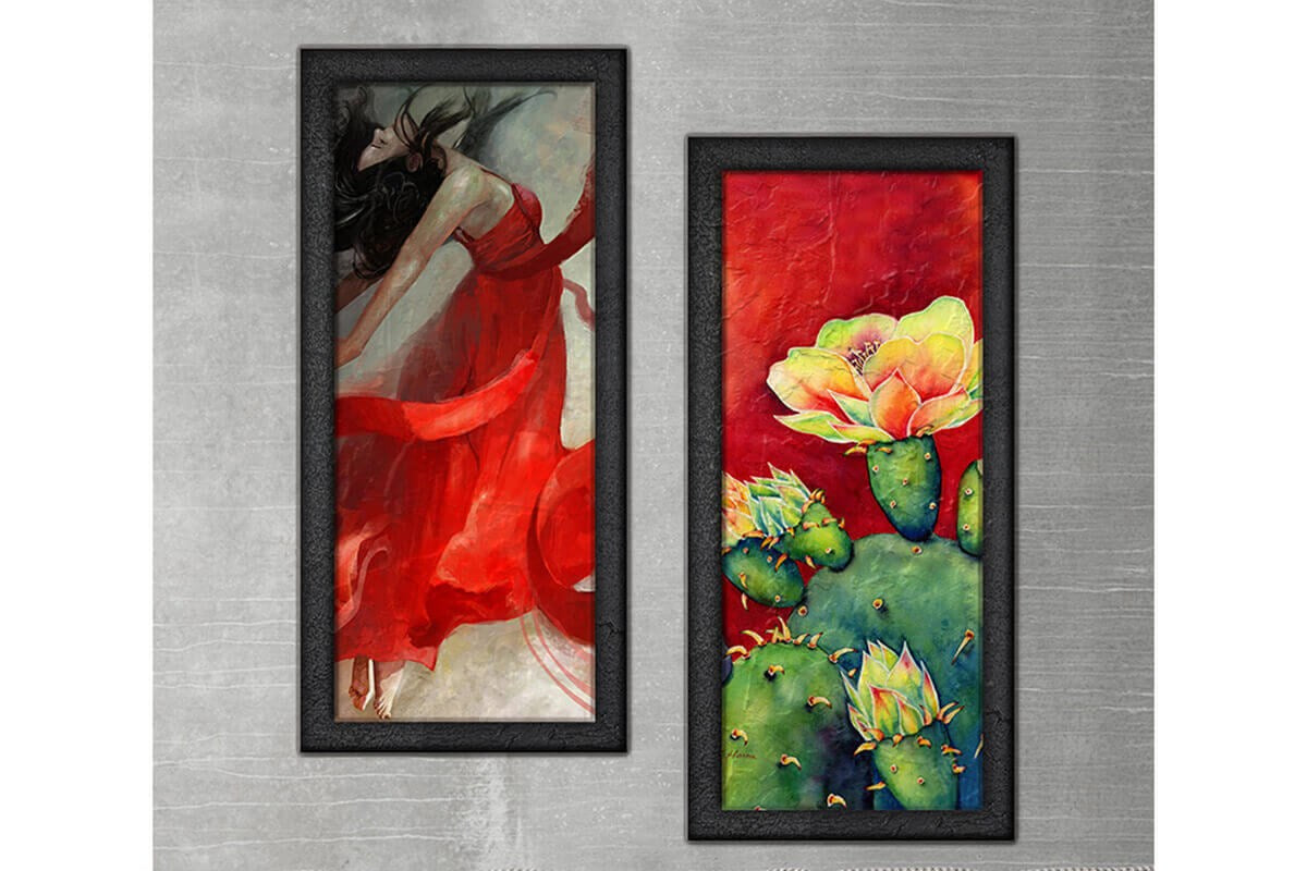 Wood Framed Textured Oil Painting Dance Of The Cactus 2 Pieces 42x80 - Ider Furniture
