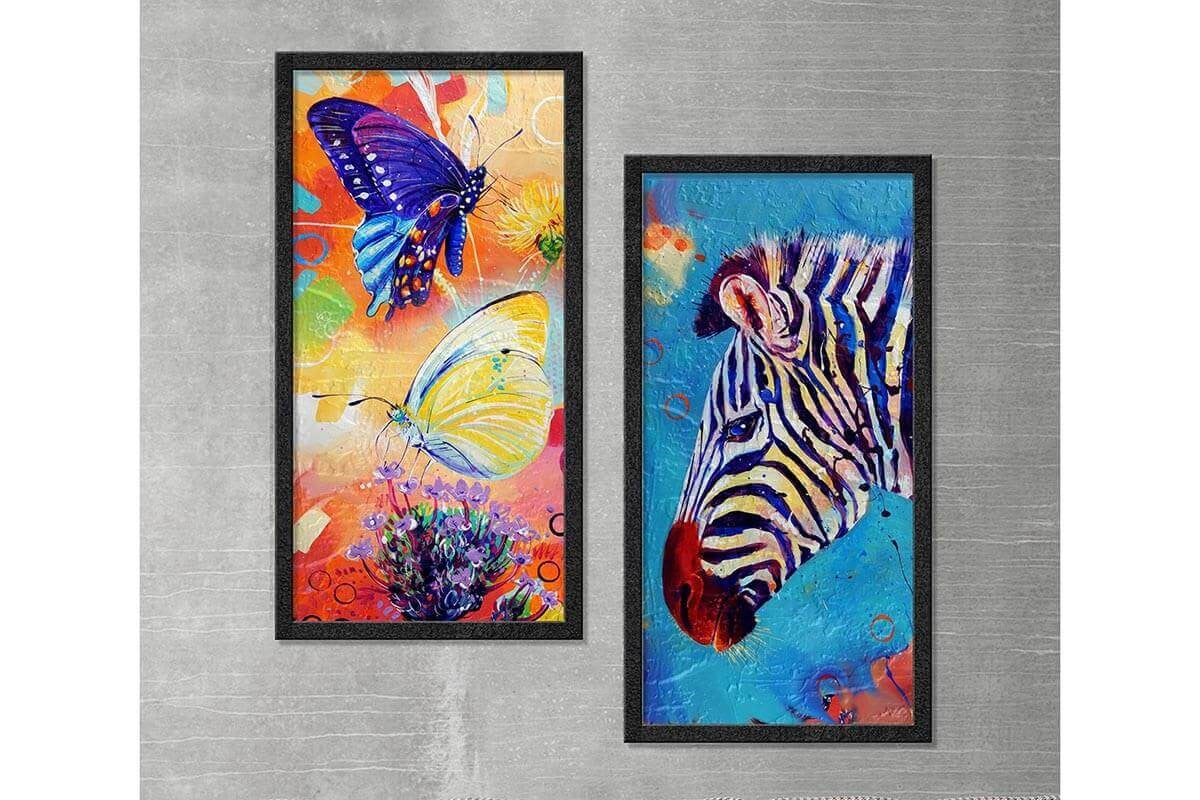 Wood Framed Textured Oil Painting Butterfly 2 Pieces 42x80 - Ider Furniture