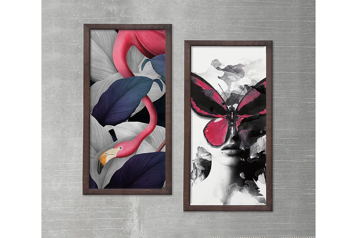 Wood Framed Textured Oil Painting Black Flamingo 2 Pieces 42x80 - Ider Furniture