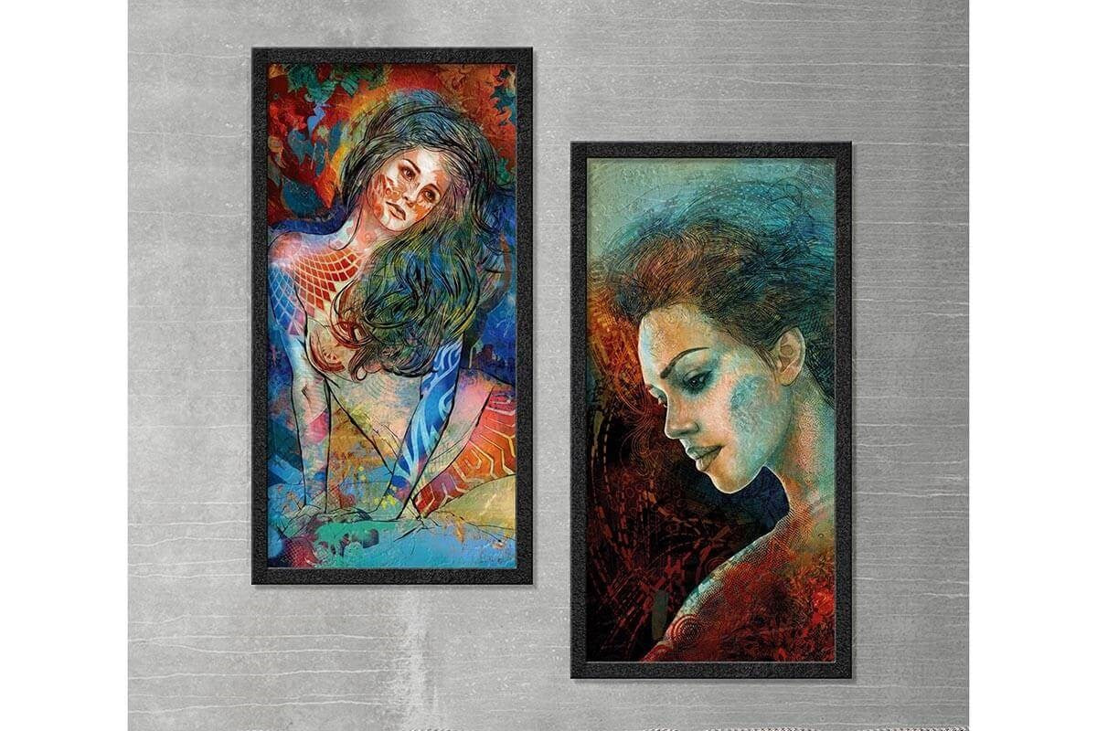 Wood Framed Textured Oil Painting Sonato 2 Pieces 42x80 - Ider Furniture