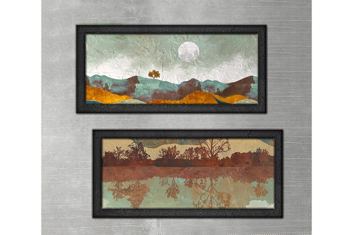 Wood Framed Textured Oil Painting Abstract Nature 2 Pieces 80x42 - Ider Furniture