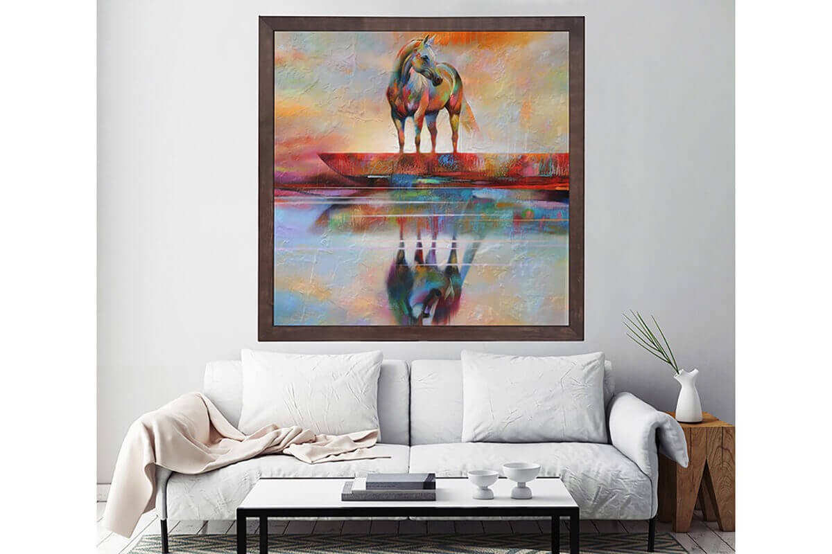 Wooden Frame Oil Painting Reflection Textured Painting 80X80 - Ider Furniture