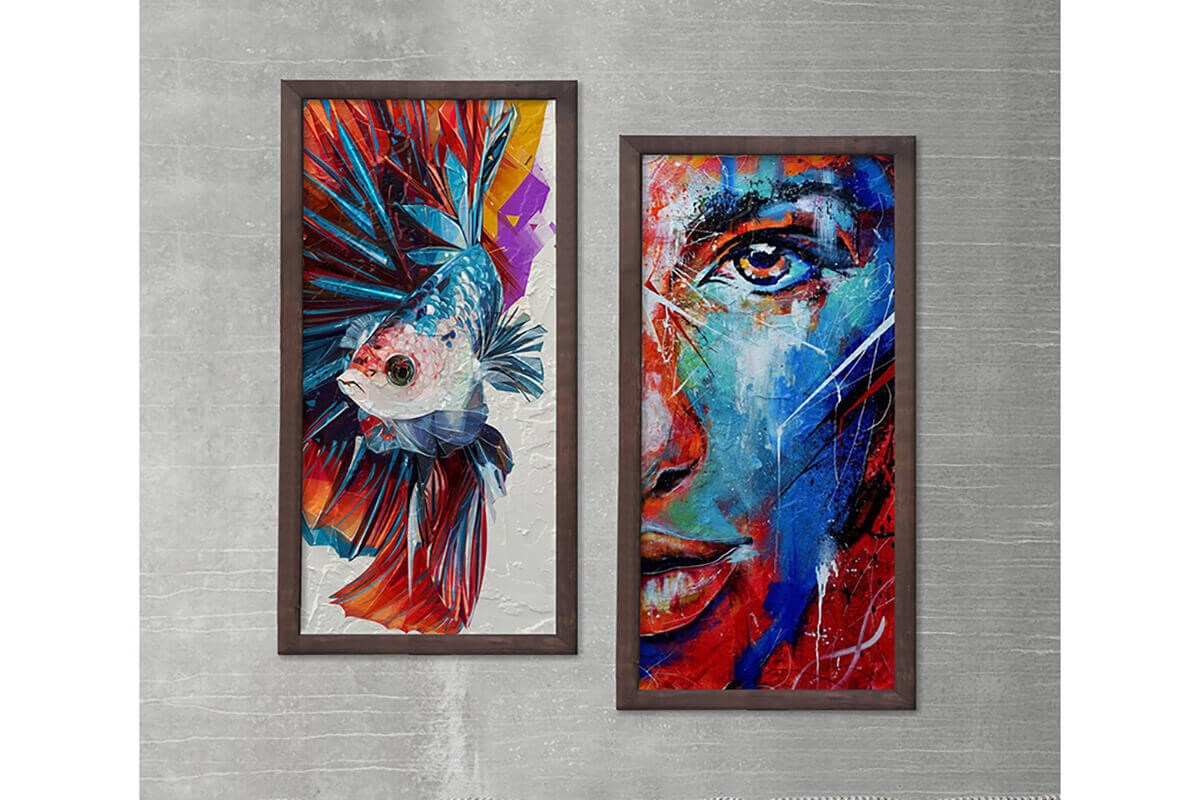 Wood Framed Textured Oil Painting Face Color 2 Pieces 42x80 - Ider Furniture