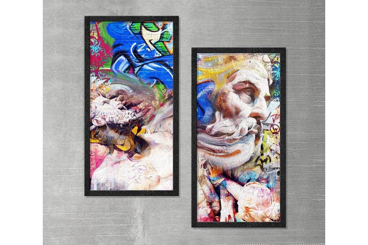 Wood Framed Textured Oil Painting Zeus 2 Pieces 42x80 - Ider Furniture