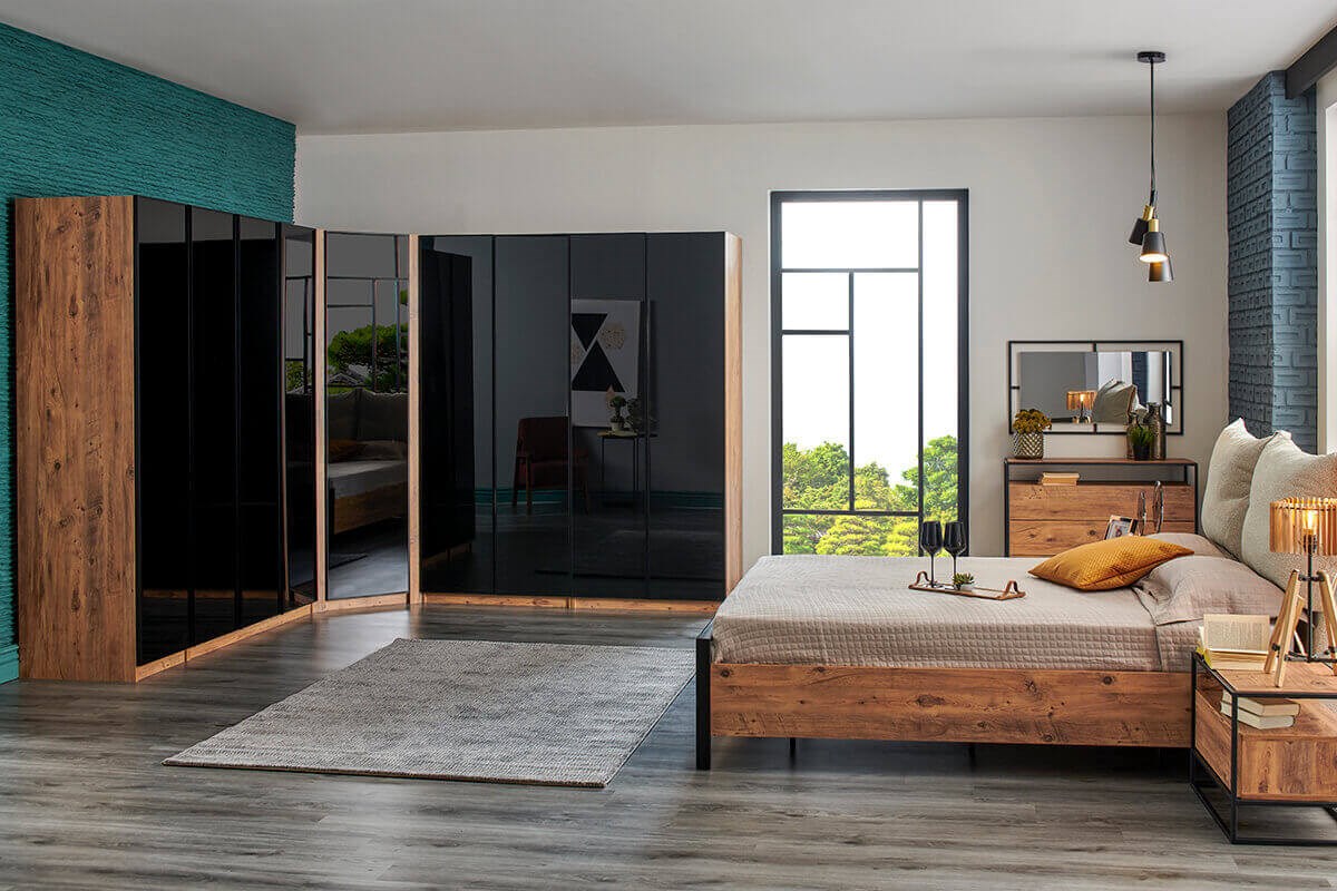 Black glass bedroom set deals
