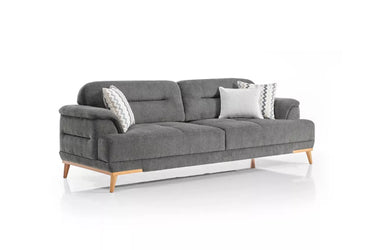Alinda 3 Seater Grey - 3 Seater Sofa - Grey - Linen - Wooden Legs - Ider Furniture London - View 2