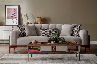 Aprilla 3 Seater Sofa Bed - Brown / Cream - Single Size Sofa Bed - Cream - Wooden Legs - Ider Furniture London - View 2