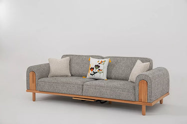 Fora 3 Seater Sofa Grey - 3 Seater Sofa - Grey - Cotton Blend - Wooden Legs - Ider Furniture London - View 2