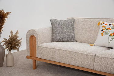 Fora 3 Seater Sofa Cream - 3 Seater Sofa - Cream - Cotton Blend - Wooden Legs - Ider Furniture London - View 2