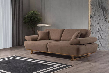 Loft 3 Seater Sofa Brown - 3 Seater Sofa - Brown - Cotton Blend - Wooden Legs - Ider Furniture London - View 2