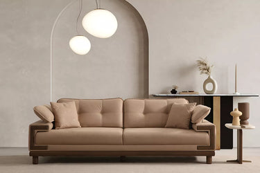 Omega 3 Seater Sofa Beige - 3 Seater Sofa - Beige - Nubuck - Wooden Legs - Ider Furniture London - View 2