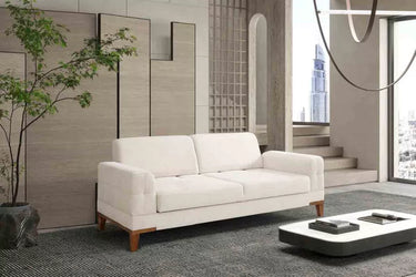 Selge 3 Seater Cream Sofa - 3 Seater Sofa - Cream - Cotton Blend - Wooden Legs - Ider Furniture London - View 2