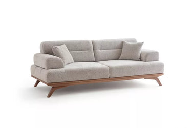 Thalia 3 Seater Sofa (Cream) - 3 Seater Sofa - Cream - Cotton Blend - Wooden Legs - Ider Furniture London - View 2