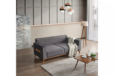 Valencia 3 Seater Sofa Bed Grey - Single Size Sofa Bed - Grey - Linen - Wooden Legs - Ider Furniture London - View 2