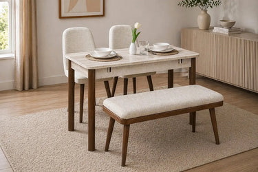 Vina Kitchen Table Set Travertine & Walnut