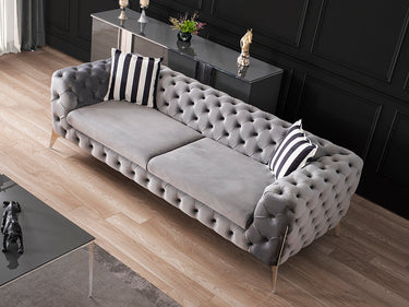 Milano Chesterfield 3 Seater Sofa - 3 Seater Sofa - Velvet - Chrome / Gold Legs - Ider Furniture London - View 2