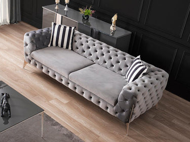 Milano Chesterfield 2 Seater Sofa - 2 Seater Sofa - Velvet - Chrome / Gold Legs - Ider Furniture London - View 2