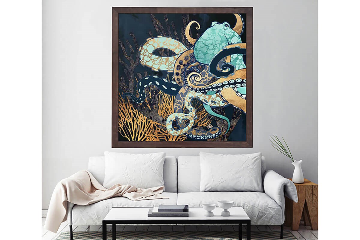 Wooden Oil Painting Textured Table Octopus 80X80 - Ider Furniture