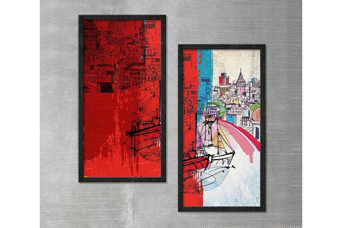 Wood Framed Textured Oil Painting Constantinople 2 Pieces 42x80 - Ider Furniture