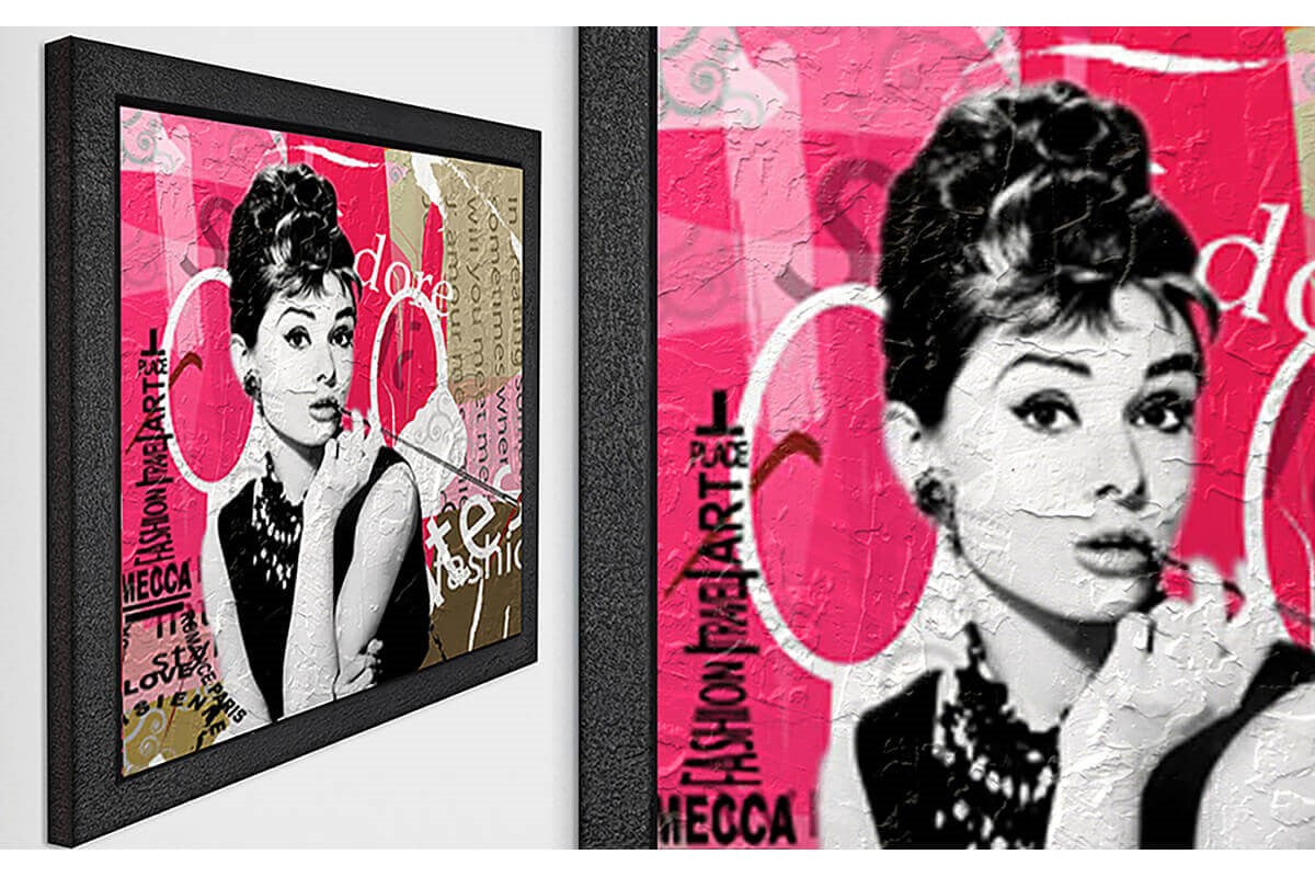 Wood Framed Textured Oil Painting Audrey Hepburn 80X80 - Ider Furniture