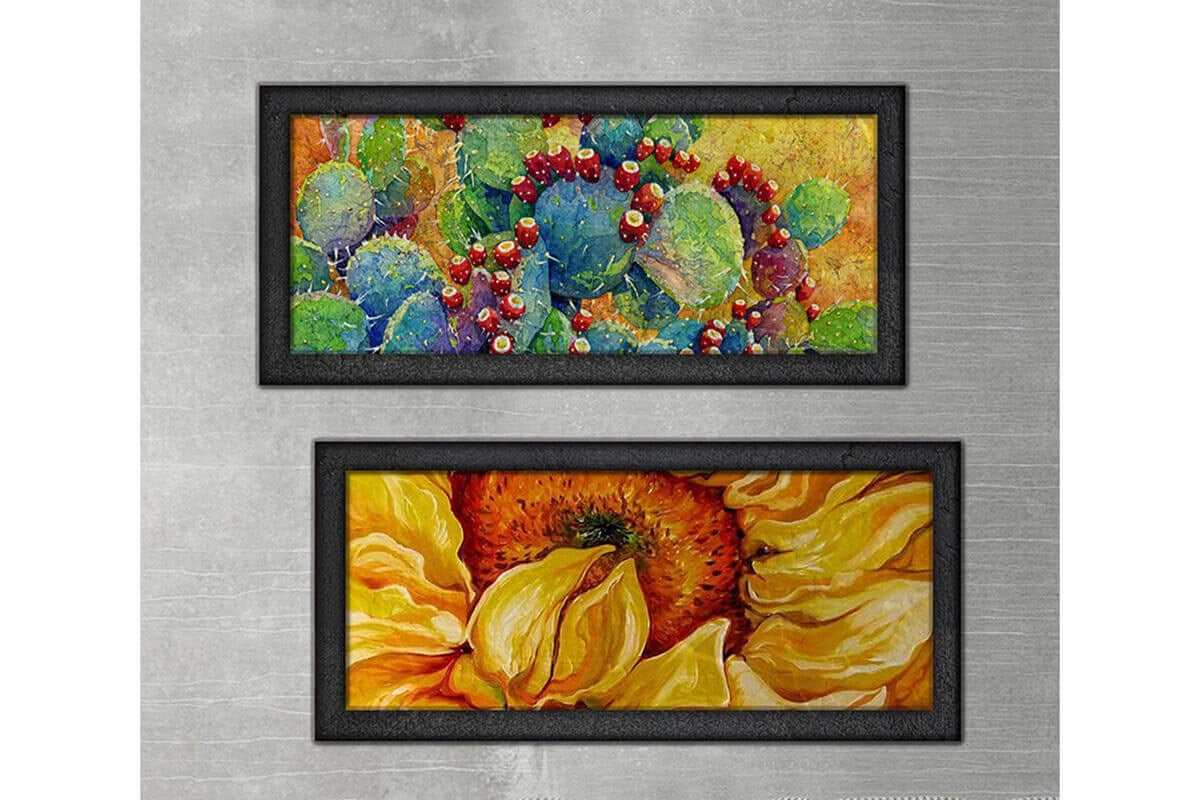 Wood Framed Textured Oil Painting Sunflower 2 Pieces 42x80 - Ider Furniture
