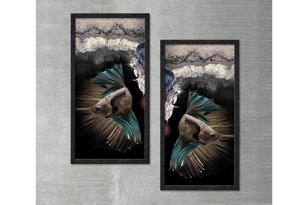 Wood Framed Textured Oil Painting Black Fish 2 Pieces 42x80 - Ider Furniture