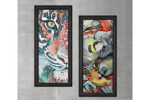 Wood Framed Textured Oil Painting Fish & Lion 2 Pieces 42x80 - Ider Furniture