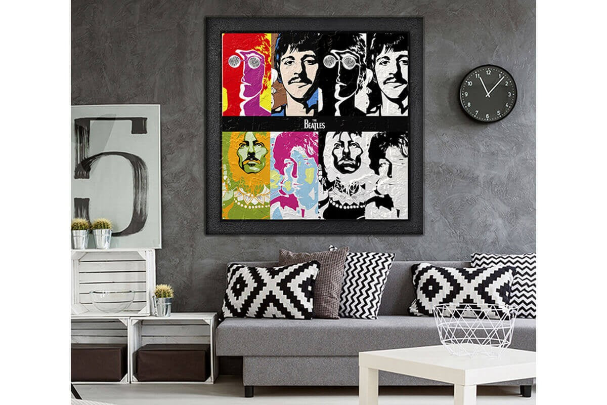 Wood Framed Textured Oil Painting Beatles 80X80 - Ider Furniture