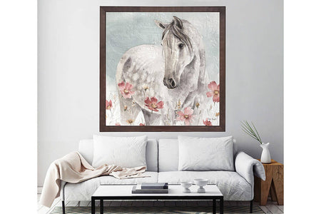 Wood Oil Painting Textured Table White Horse 80X80 - Ider Furniture