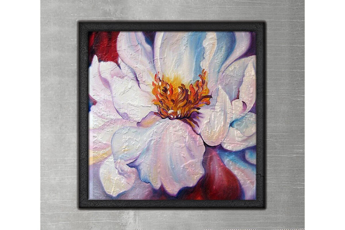 Wood Framed Textured Oil Painting White Flower 80X80 - Ider Furniture