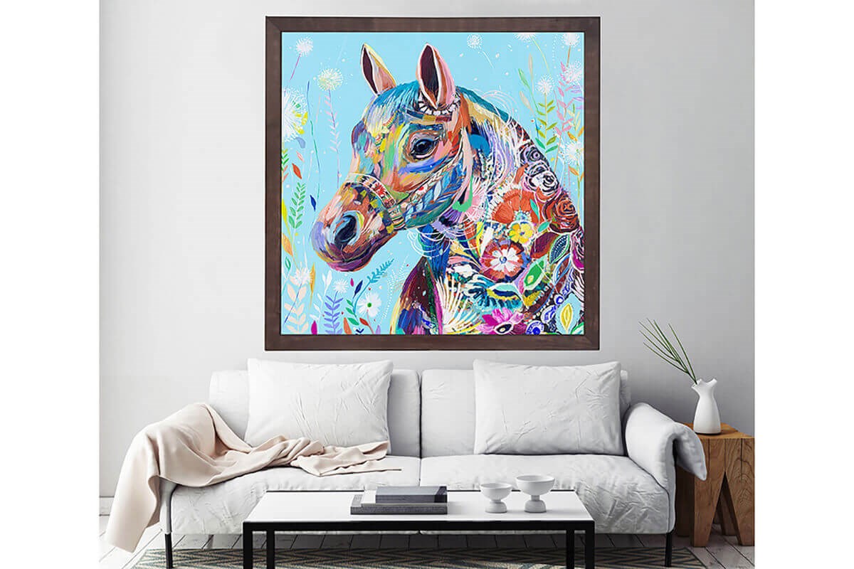 Wood Oil Painting Textured Painting Flower horse 80X80 - Ider Furniture