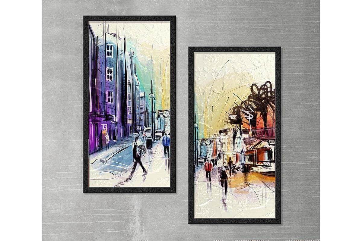 Wood Framed Textured Oil Painting City 2 Pieces 42x80 - Ider Furniture