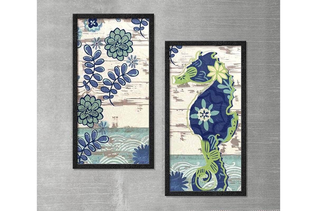 Wood Framed Textured Oil Painting Seahorse II 2 Pieces 42x80 - Ider Furniture