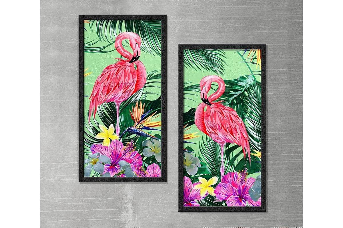 Wood Framed Textured Oil Painting Flamingo III 2 Pieces 42x80 - Ider Furniture