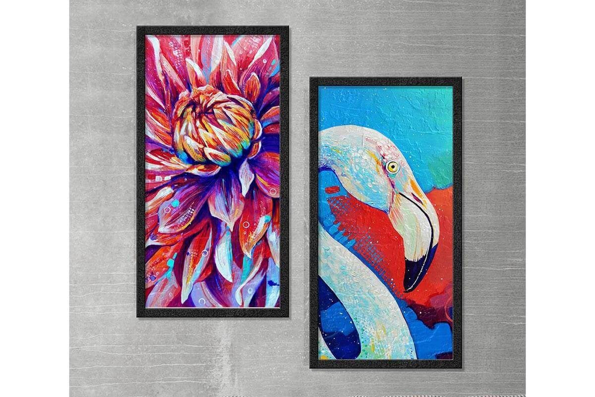 Wood Framed Textured Oil Painting Flamingo II 2 Pieces 42x80 - Ider Furniture