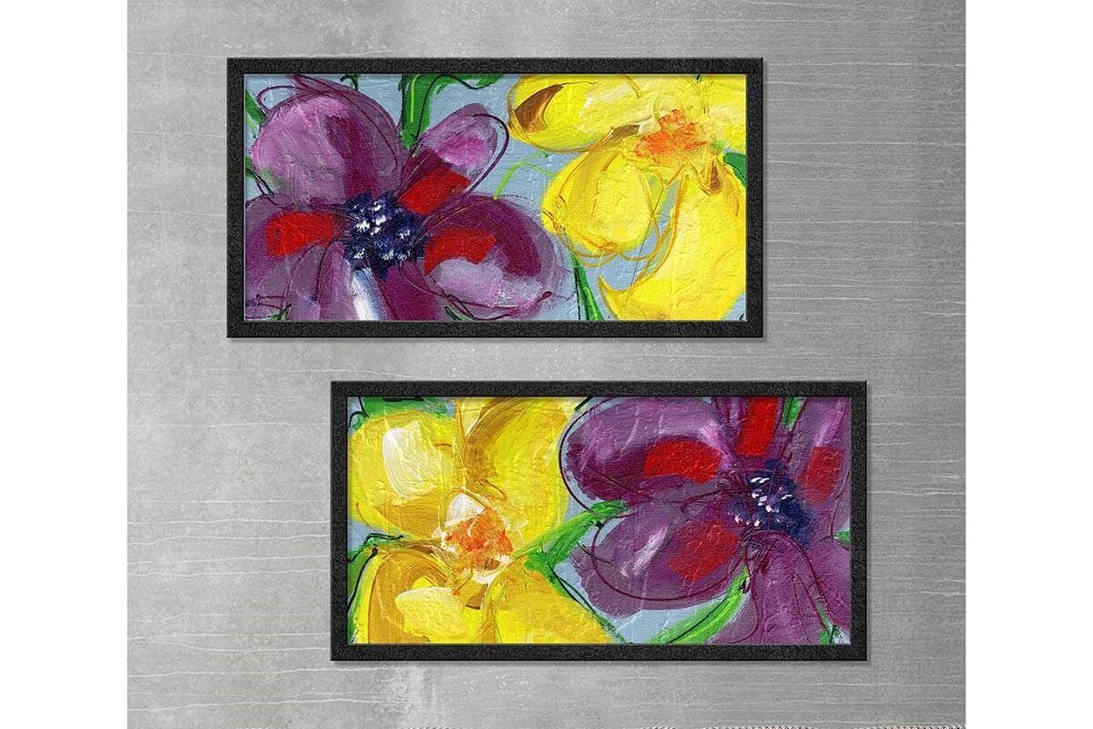 Wood Framed Textured Oil Painting Flowers II 2 Pieces 42x80 - Ider Furniture
