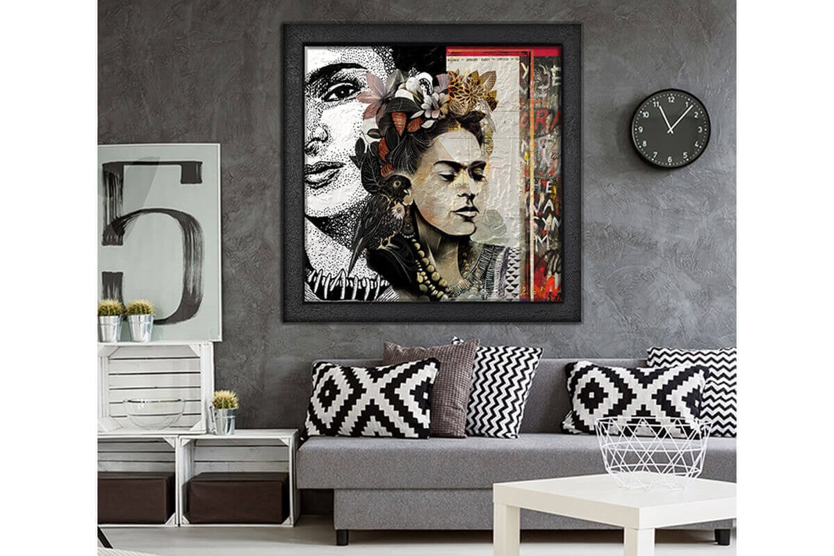Wood Framed Textured Oil Painting Frida 80X80 - Ider Furniture