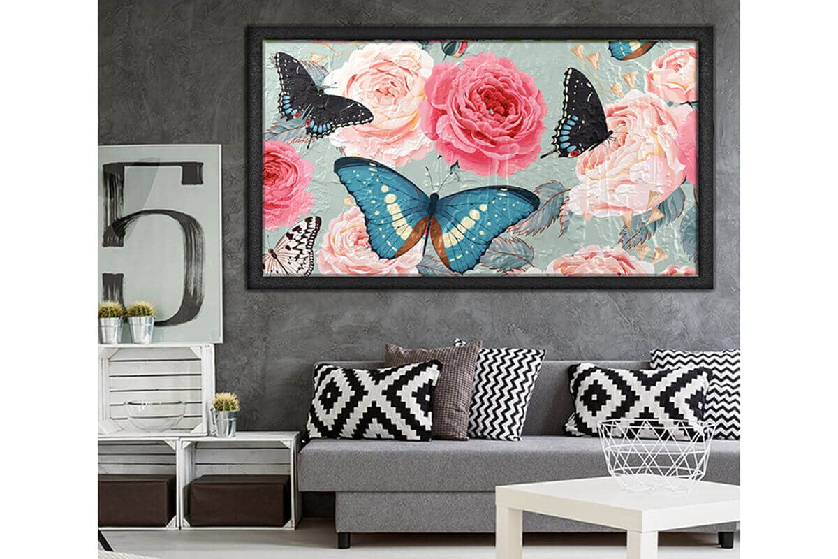 Wooden Frame Oil Painting Textured Table Rose 120X65 - Ider Furniture