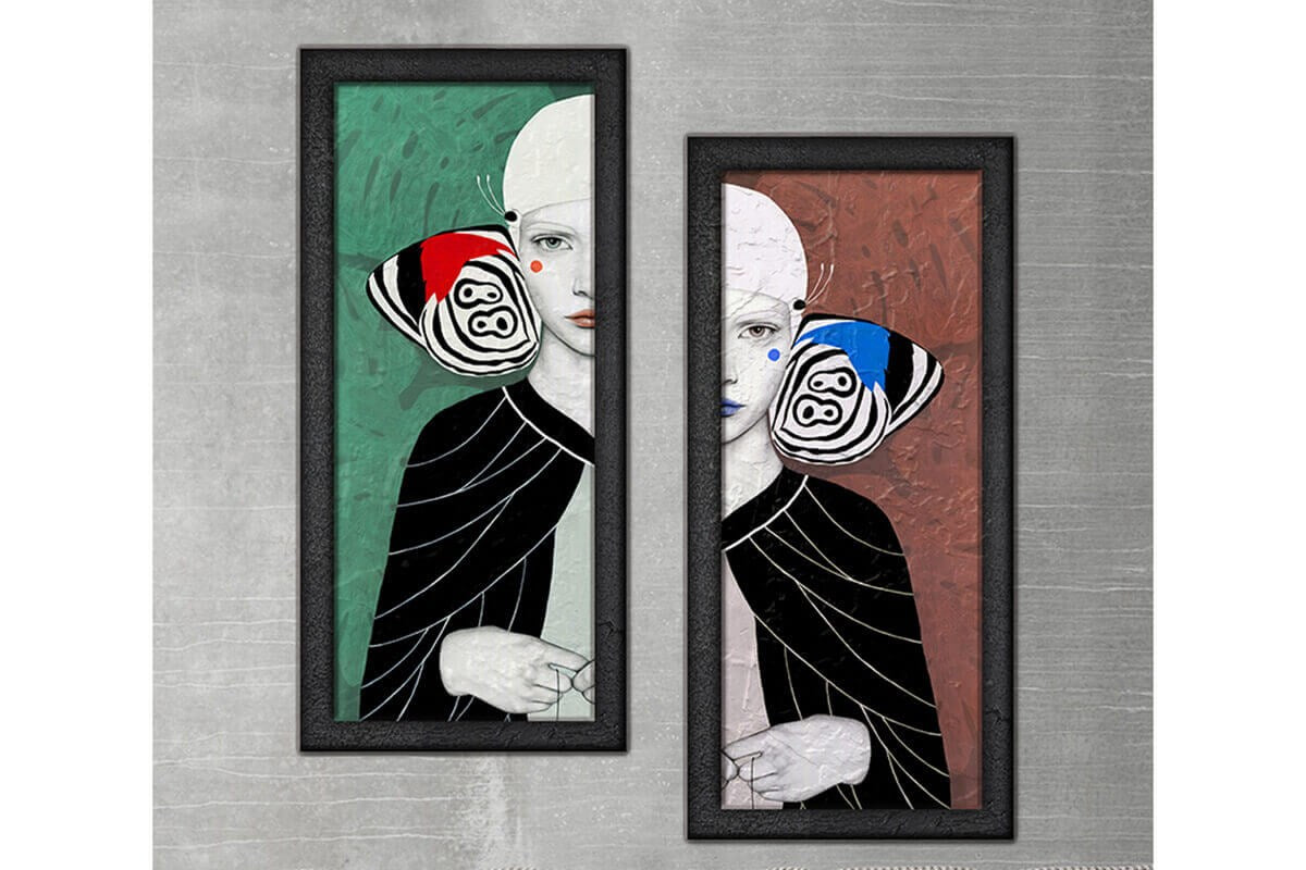 Wood Framed Textured Oil Painting Twin Butterfly 2 Pieces 42x80 - Ider Furniture