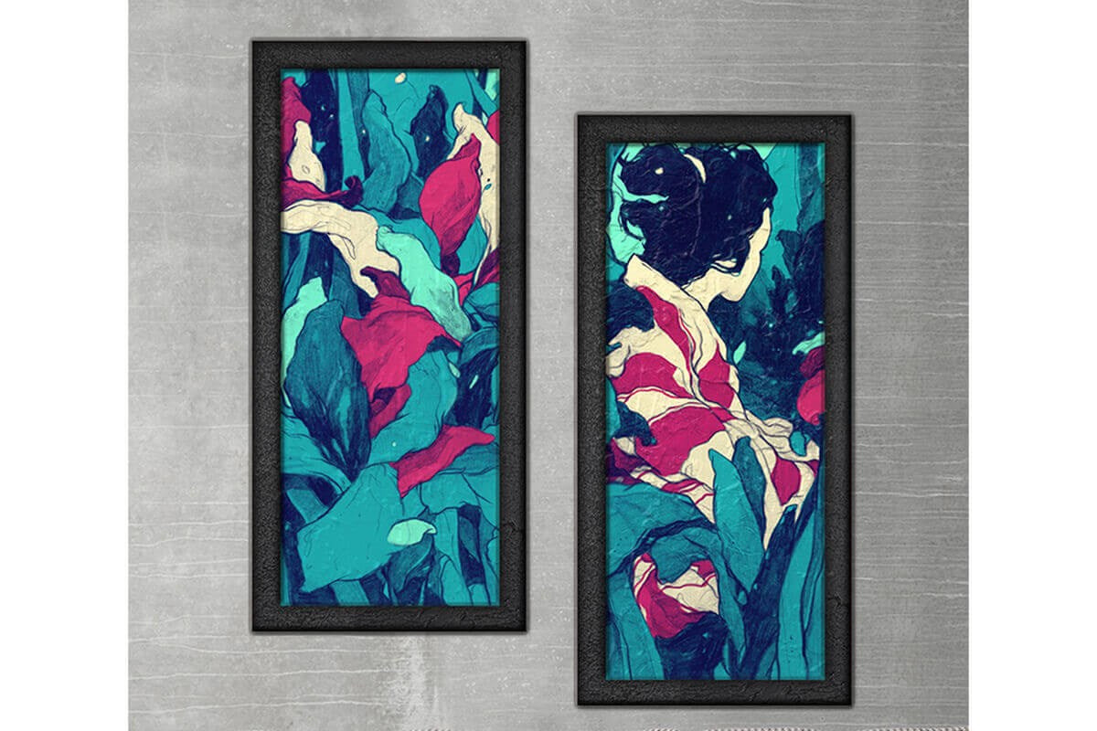 Wood Framed Textured Oil Painting Japanese 2 Pieces 42x80 - Ider Furniture