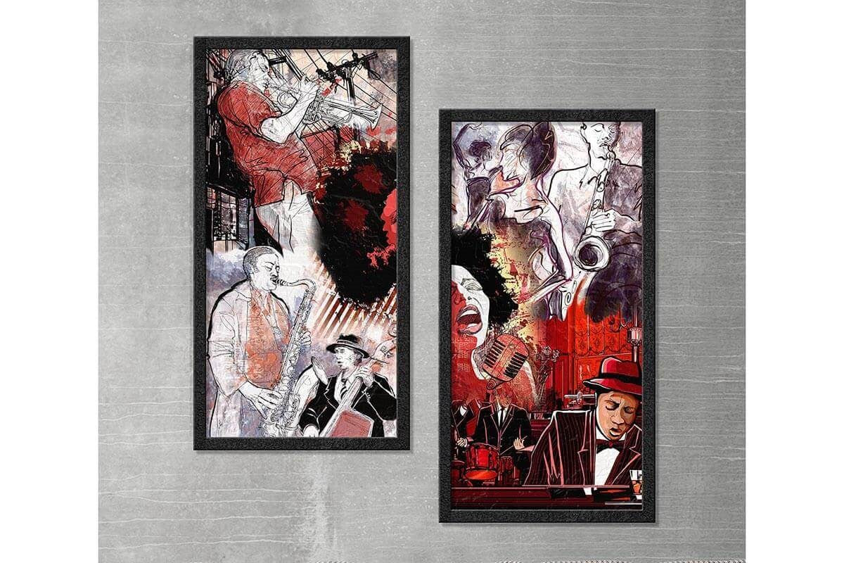 Wood Framed Textured Oil Painting Jazz 2 Pieces 42x80 - Ider Furniture
